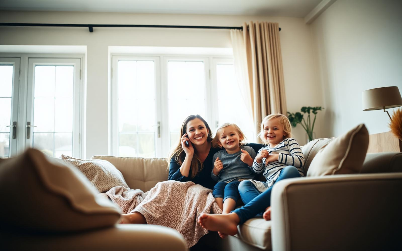 Happy family in their new home